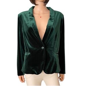 Allegra K Emerald Green Velvet Blazer | Single Button Tailored Jacket